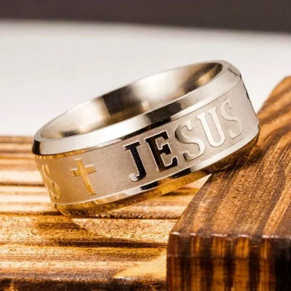New Stainless Steel Cross Jesus 8mm Ring - Picture 2 of 4